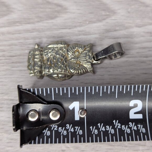 Intricate Silver Tone Owl Pendant 1.75" x .75" - Picture 3 of 4